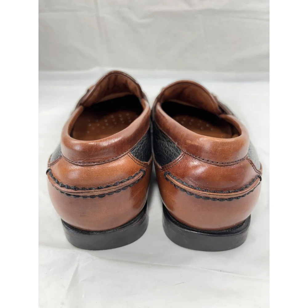 Florsheim Men Loafers Tassel Sz 10 D Leather Black Pebble-Grain Brown Trim Shoes
